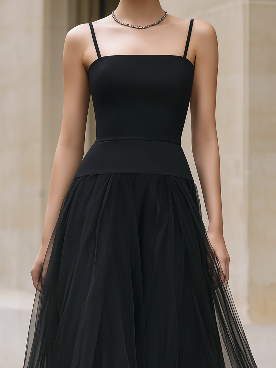 Morgan & Brooke | Black Tiered Tulle Maxi Dress