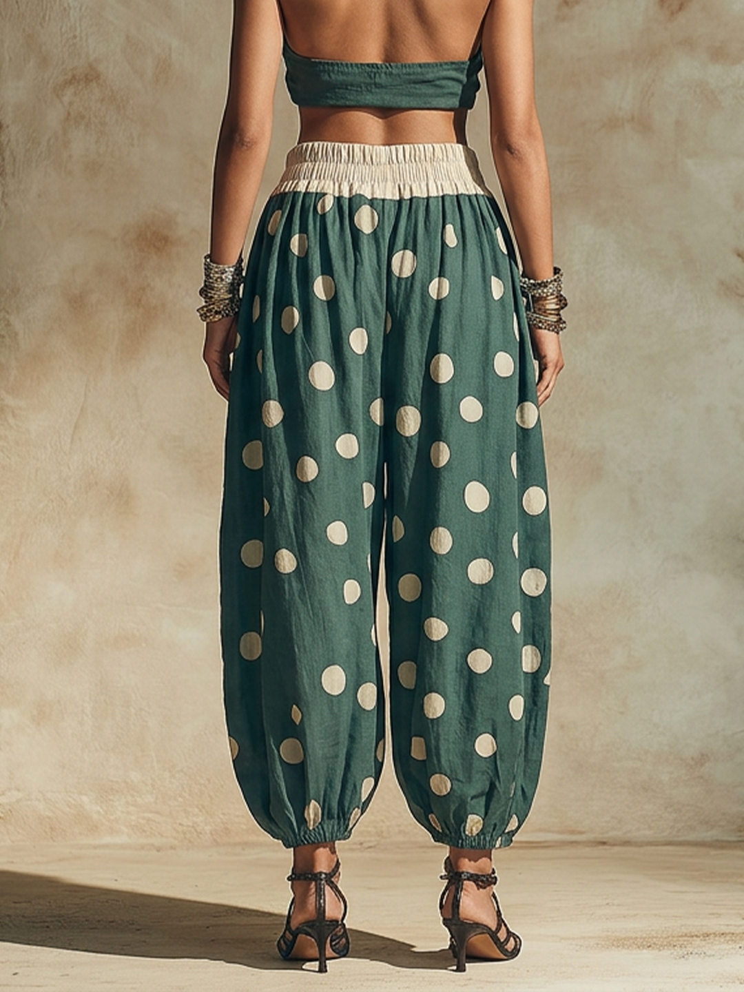 Morgan & Brooke | Teal Polka-Dot High-Waisted Harem Pants