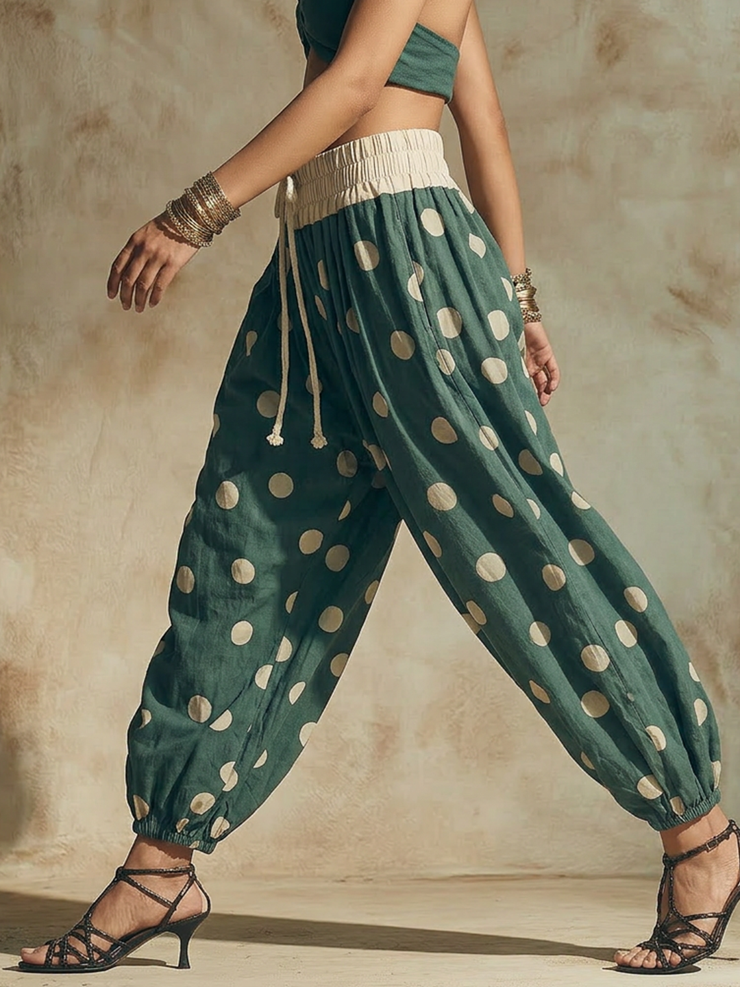 Morgan & Brooke | Teal Polka-Dot High-Waisted Harem Pants