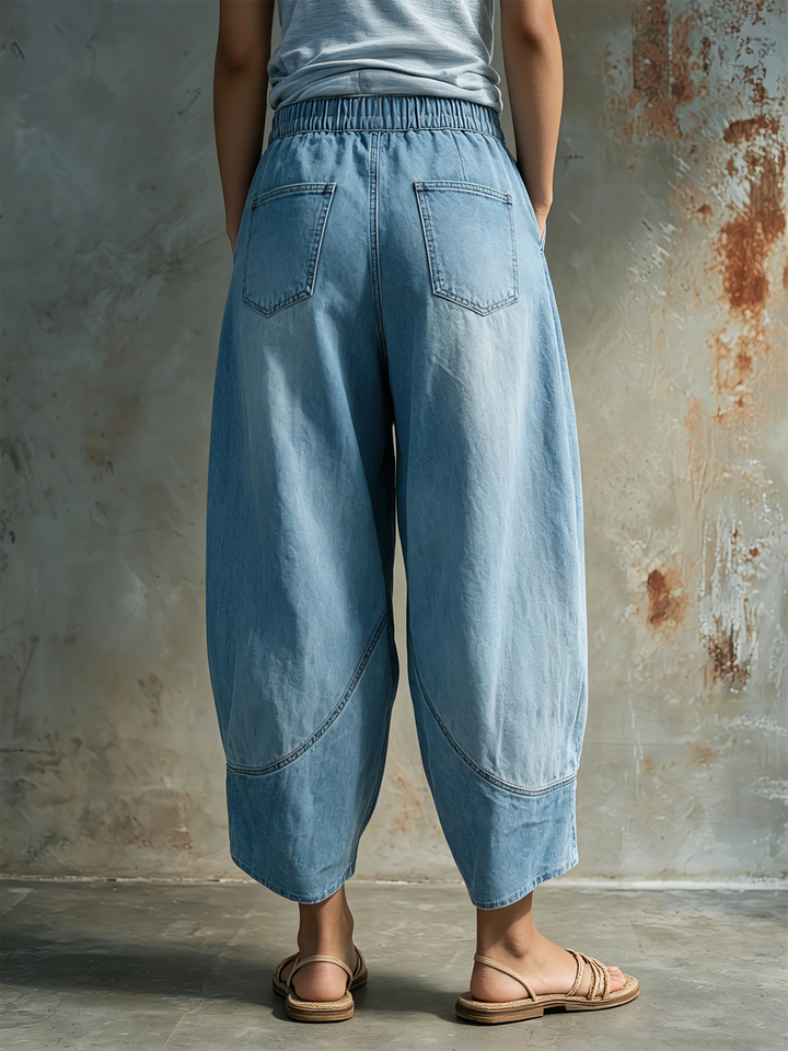 Morgan & Brooke | Light Blue Cropped Barrel-Leg Washed Denim Jeans
