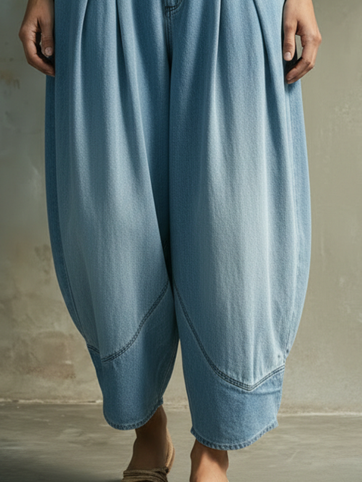 Morgan & Brooke | Light Blue Cropped Barrel-Leg Washed Denim Jeans