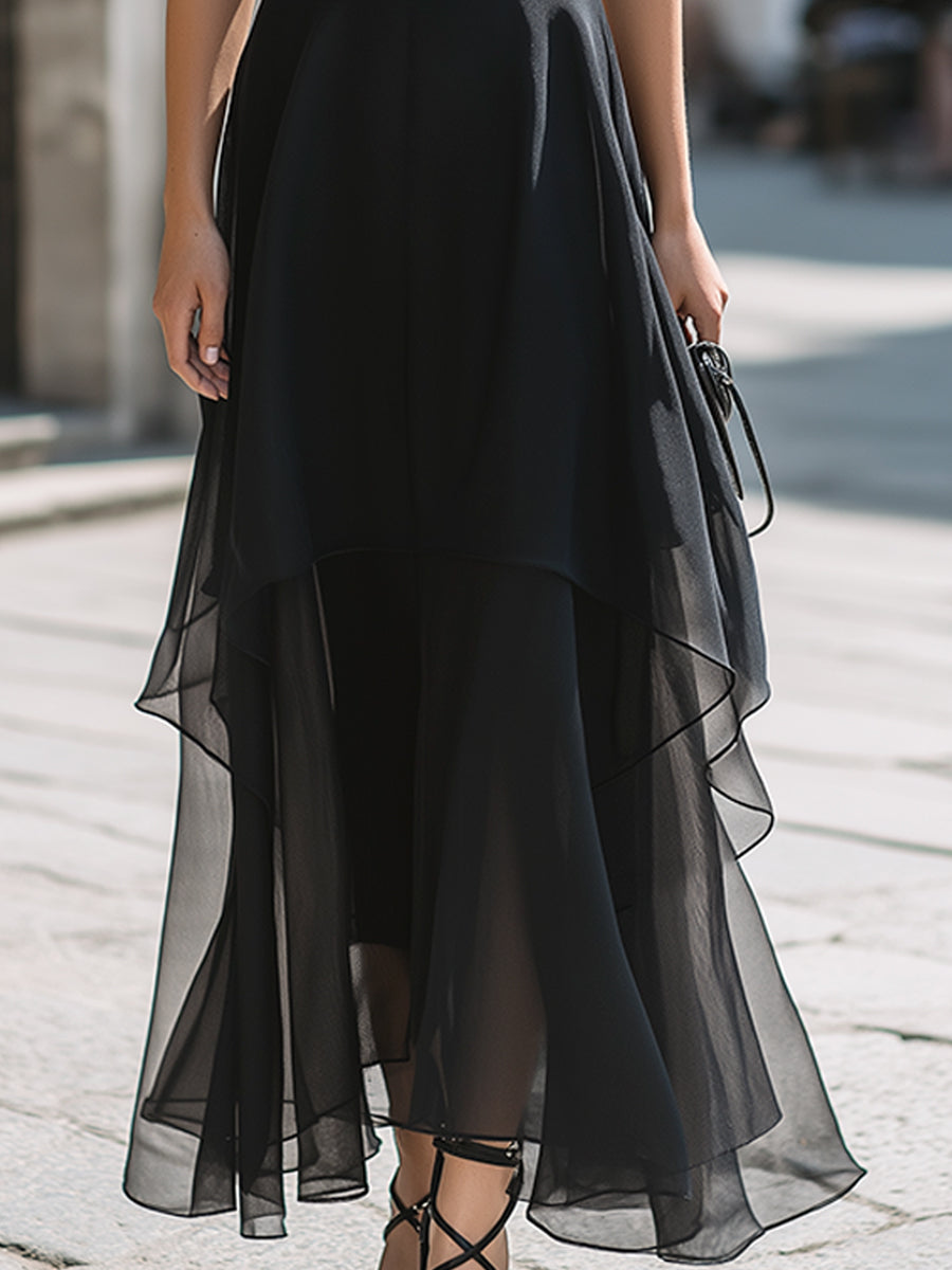 Morgan & Brooke | Halter-Neck Layered Chiffon Maxi Dress