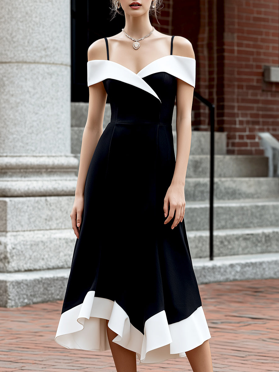 Morgan & Brooke | Black Sculpted-Waist Long-Sleeve Stretch Jersey Maxi Dress