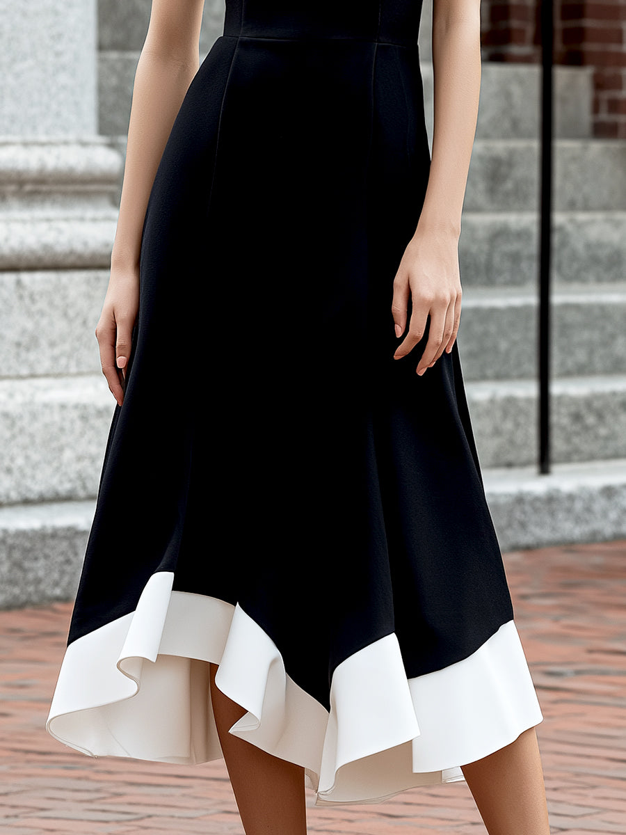 Morgan & Brooke | Black Sculpted-Waist Long-Sleeve Stretch Jersey Maxi Dress