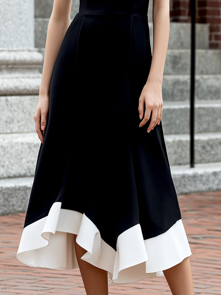 Morgan & Brooke | Black Sculpted-Waist Long-Sleeve Stretch Jersey Maxi Dress