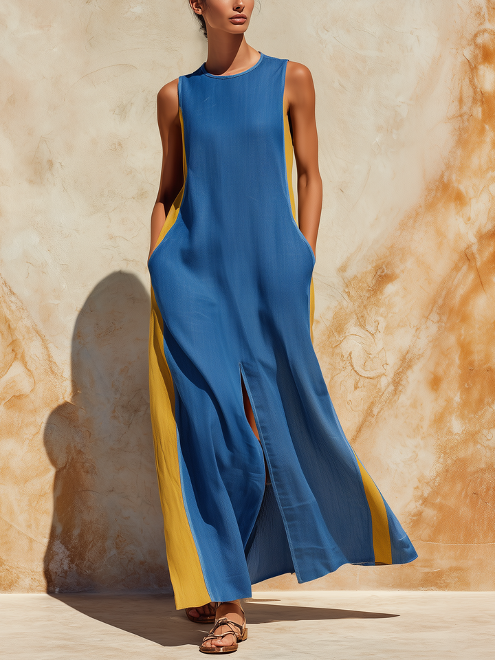 Morgan & Brooke | Blue & Yellow Colorblock Maxi Dress