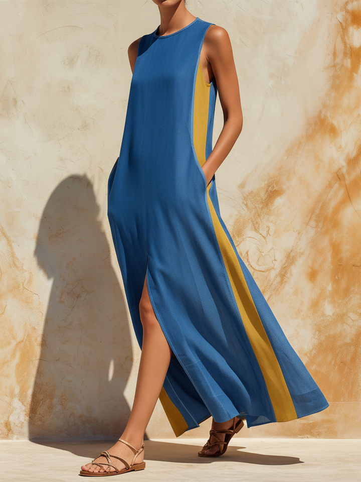 Morgan & Brooke | Blue & Yellow Colorblock Maxi Dress