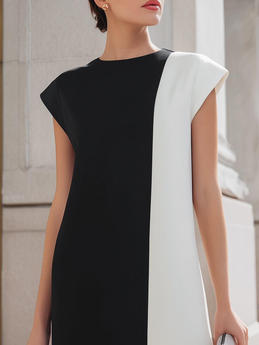 Morgan & Brooke | Black Contrast-Panel Structured Crepe Mini Dress