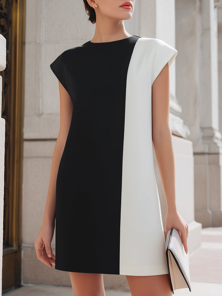 Morgan & Brooke | Black Contrast-Panel Structured Crepe Mini Dress
