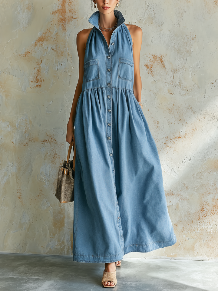 Morgan & Brooke | Light Blue Sleeveless Button-Down Denim Dress