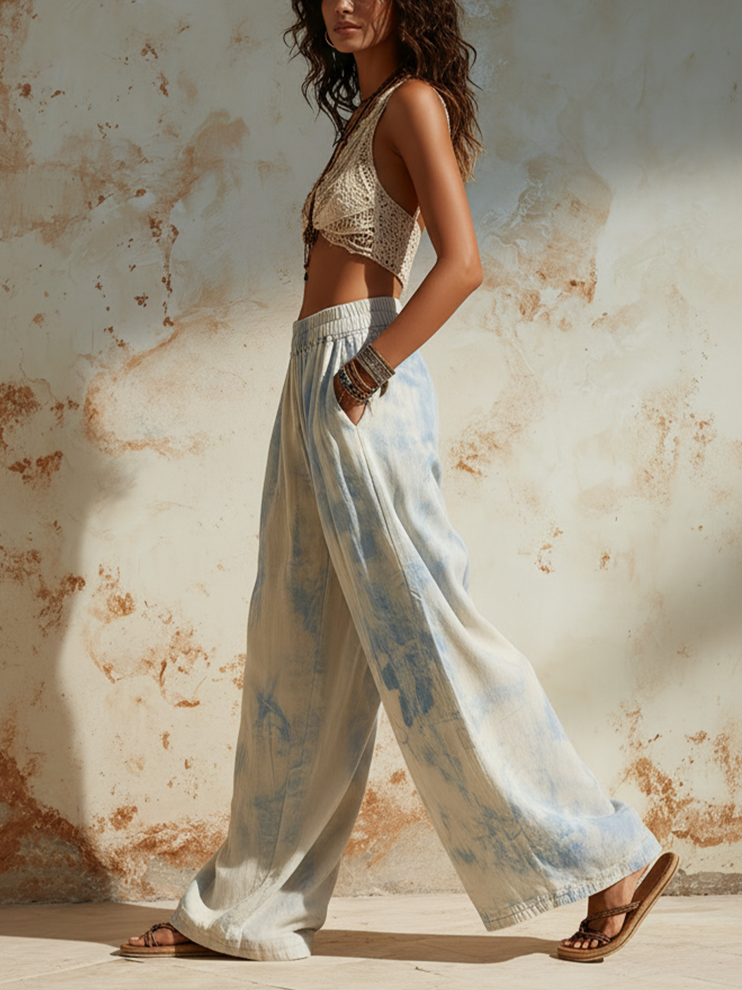Morgan & Brooke | Beige High-Waisted Wide-Leg Pants