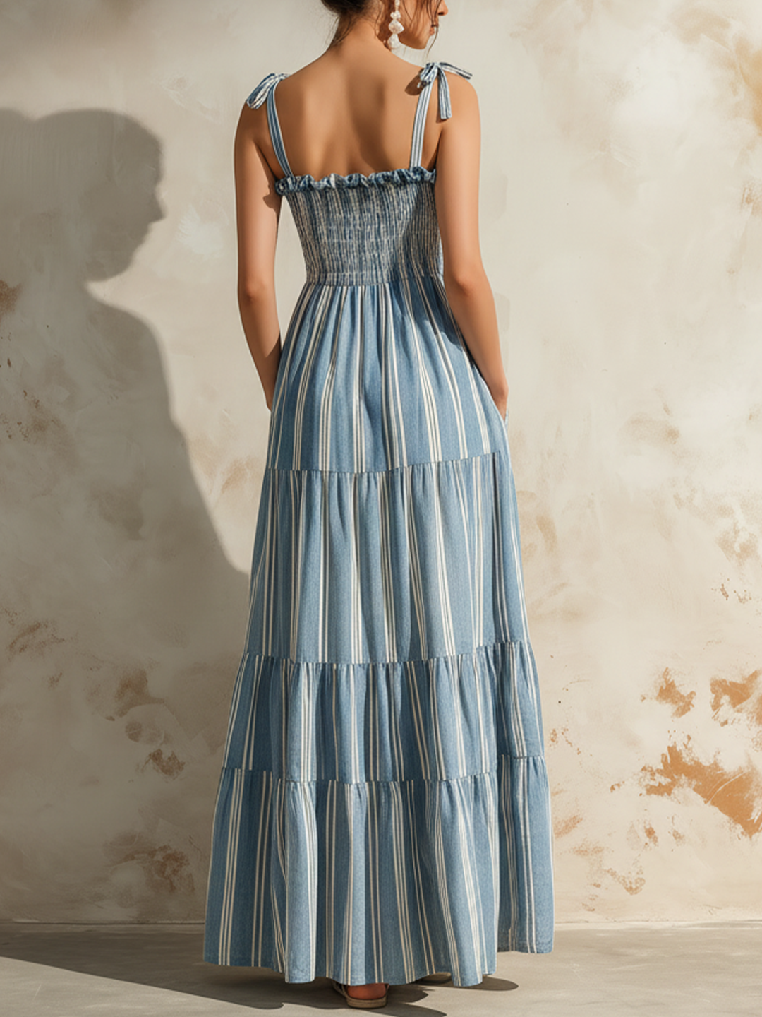 Morgan & Brooke | Blue Smocked Tiered Linen Dress