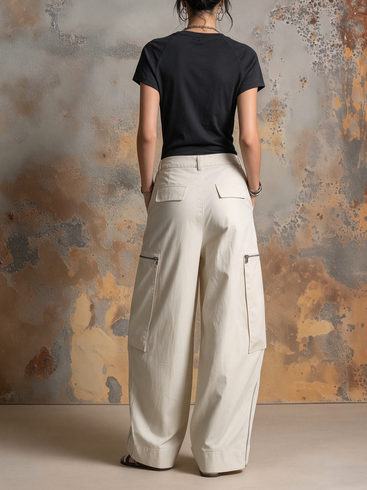 Morgan & Brooke | Olive Oversized Zip-Detail Parachute Cargo Pants
