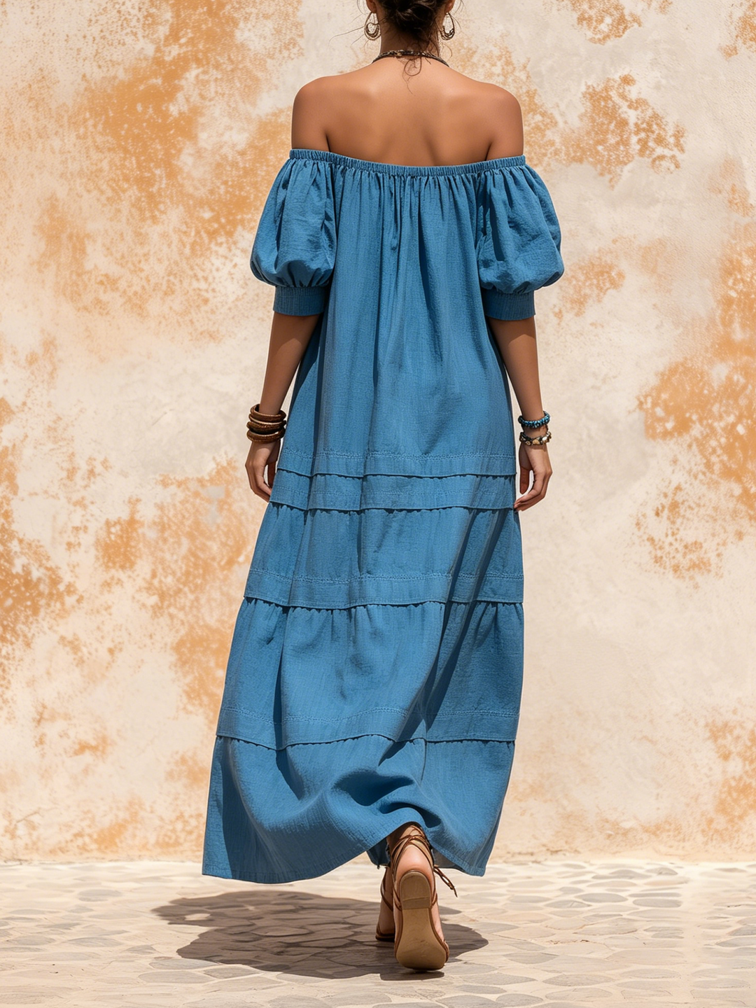 Morgan & Brooke | Ivory Off-Shoulder Tiered Chiffon Maxi Dress