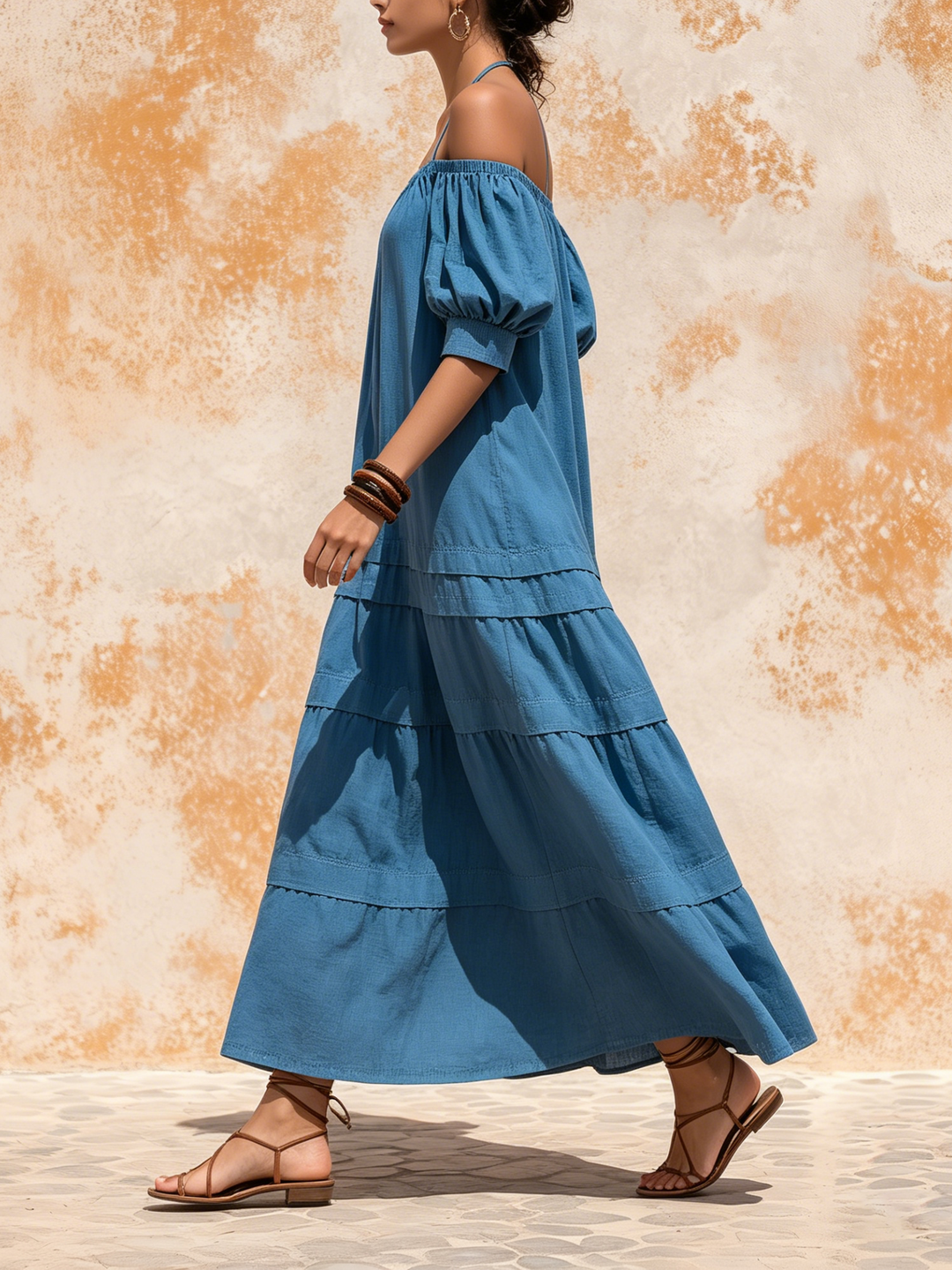 Morgan & Brooke | Ivory Off-Shoulder Tiered Chiffon Maxi Dress