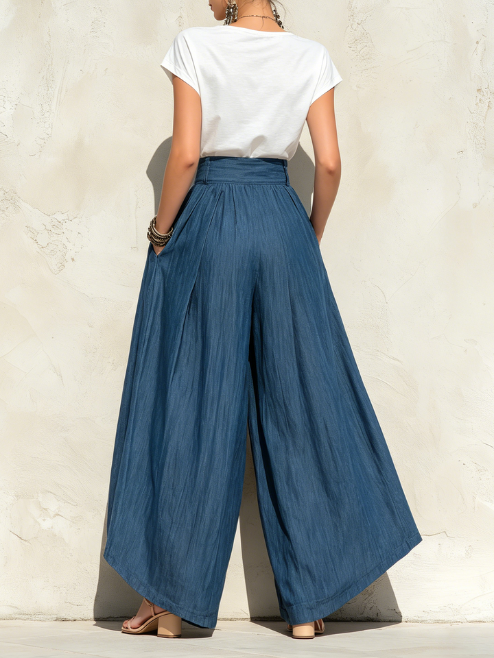 Morgan & Brooke | Washed Indigo High-Waist Wide-Leg Tencel Denim Pants