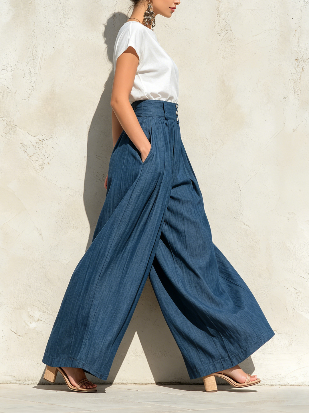 Morgan & Brooke | Washed Indigo High-Waist Wide-Leg Tencel Denim Pants