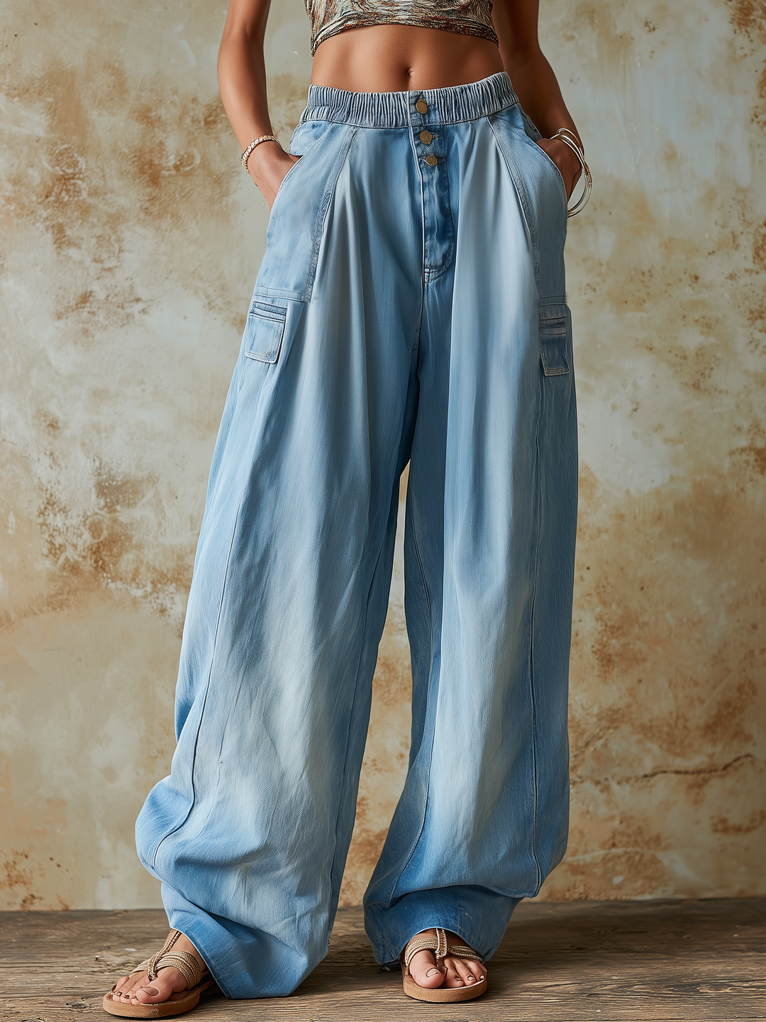 Morgan & Brooke | Light Blue Oversized Wide-Leg Tencel Denim Pants