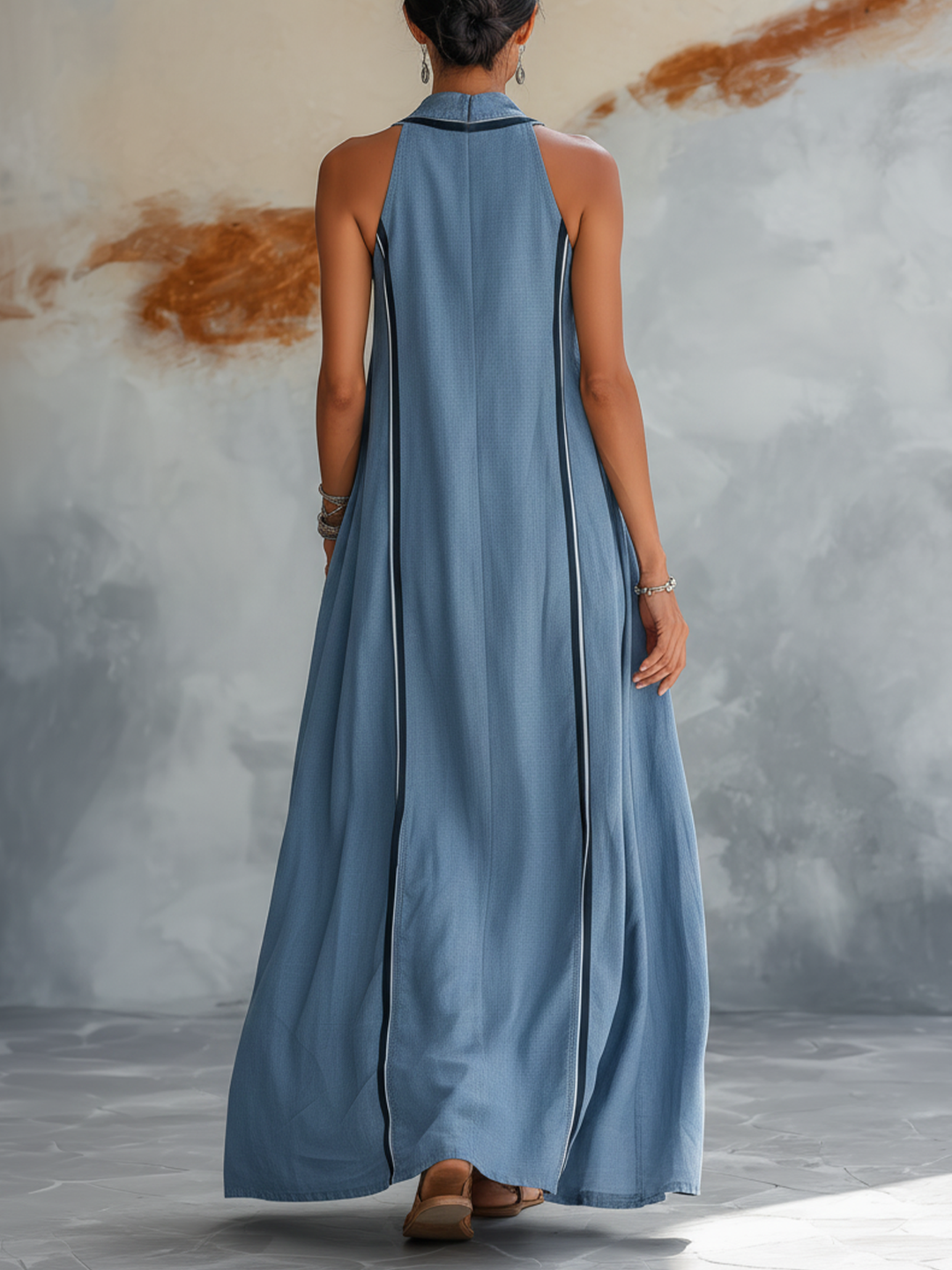 Morgan & Brooke | Light Blue Halter Neck Maxi Tencel Denim Dress