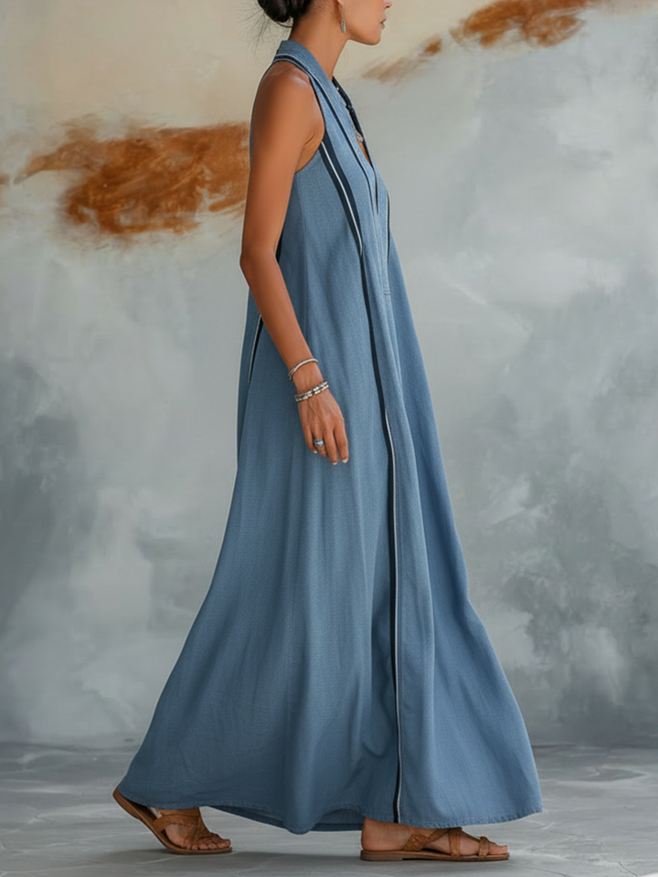 Morgan & Brooke | Light Blue Halter Neck Maxi Tencel Denim Dress