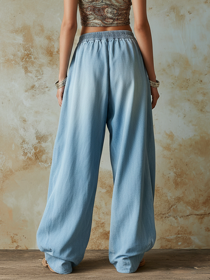 Morgan & Brooke | Light Blue Oversized Wide-Leg Tencel Denim Pants