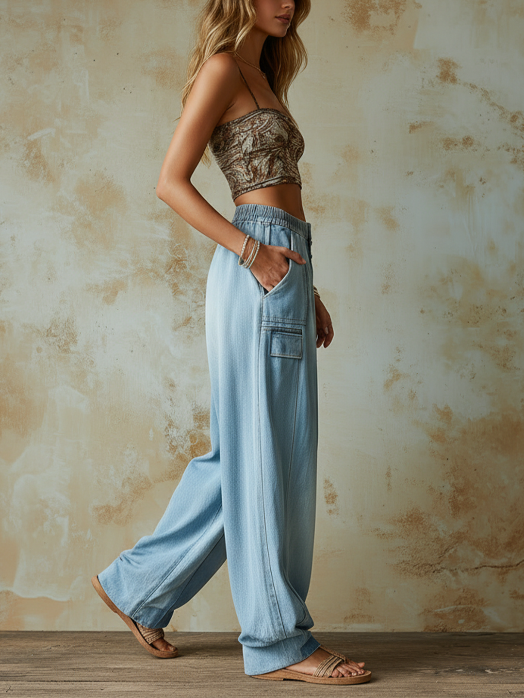 Morgan & Brooke | Light Blue Oversized Wide-Leg Tencel Denim Pants