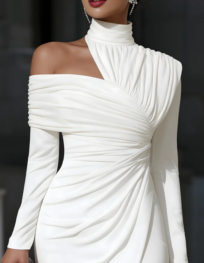Morgan & Brooke | Red High Neck Pleated Dress