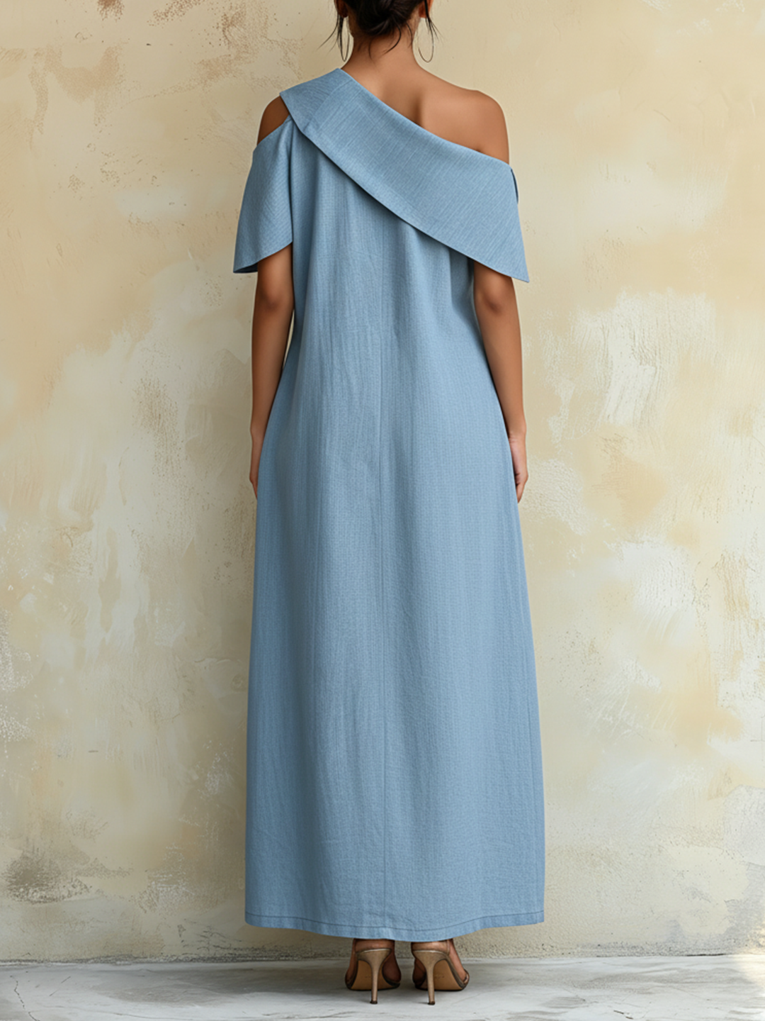 Morgan & Brooke | Light Blue Asymmetrical One-Shoulder Tencel Denim Dress