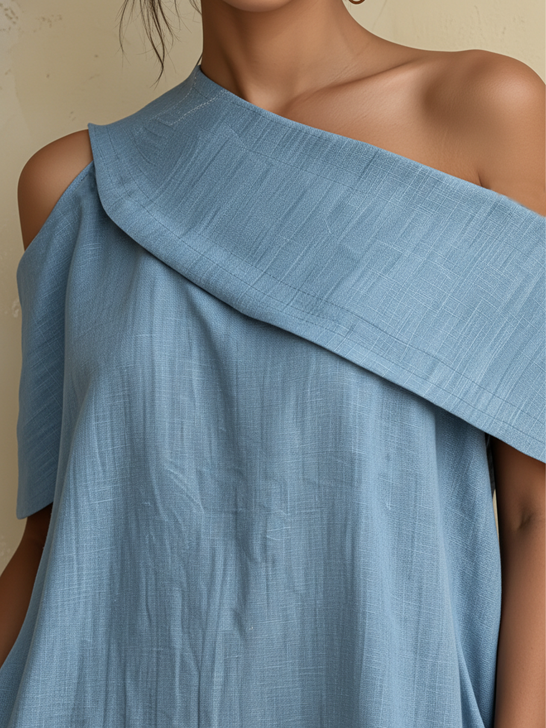 Morgan & Brooke | Light Blue Asymmetrical One-Shoulder Tencel Denim Dress