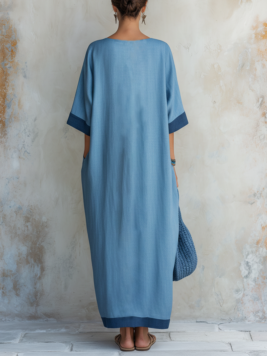 Morgan & Brooke | Light Blue Colorblock Oversized Tencel Denim Maxi Dress
