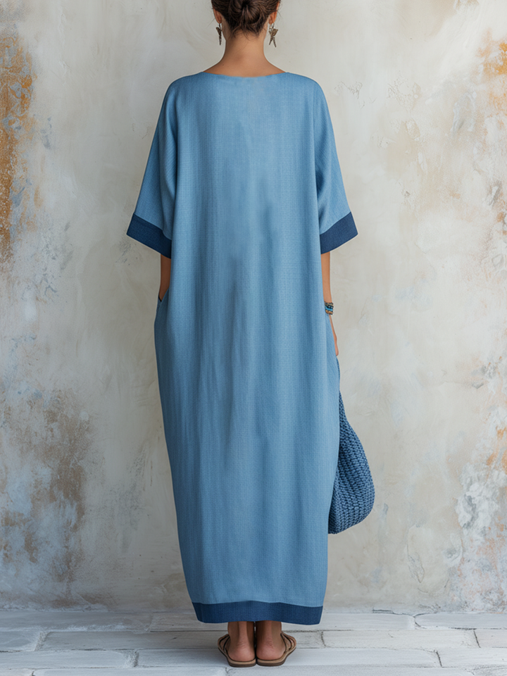 Morgan & Brooke | Light Blue Colorblock Oversized Tencel Denim Maxi Dress