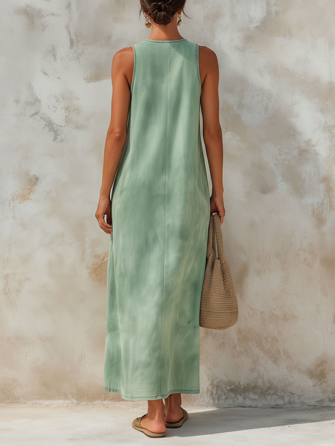 Morgan & Brooke | Washed Green Sleeveless Maxi Tencel Denim Dress
