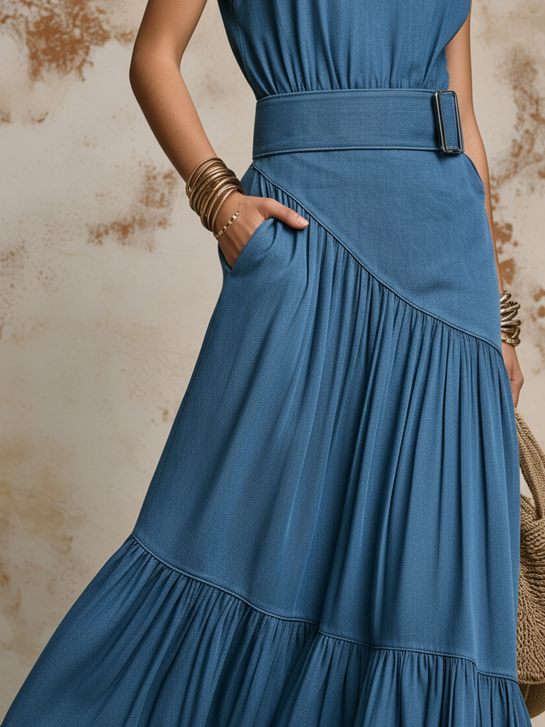 Morgan & Brooke | Blue Belted Maxi Tencel Denim Dress