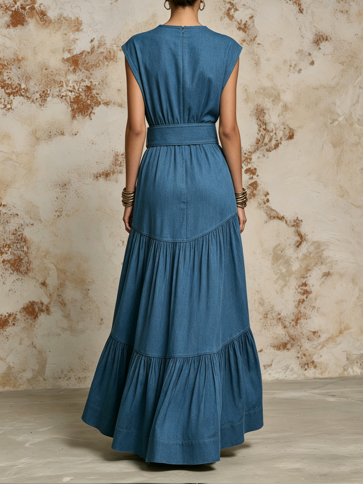 Morgan & Brooke | Blue Belted Maxi Tencel Denim Dress