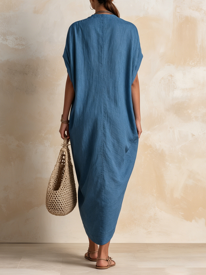 Morgan & Brooke | Ocean Blue Ruched Front Tencel Denim Maxi Dress