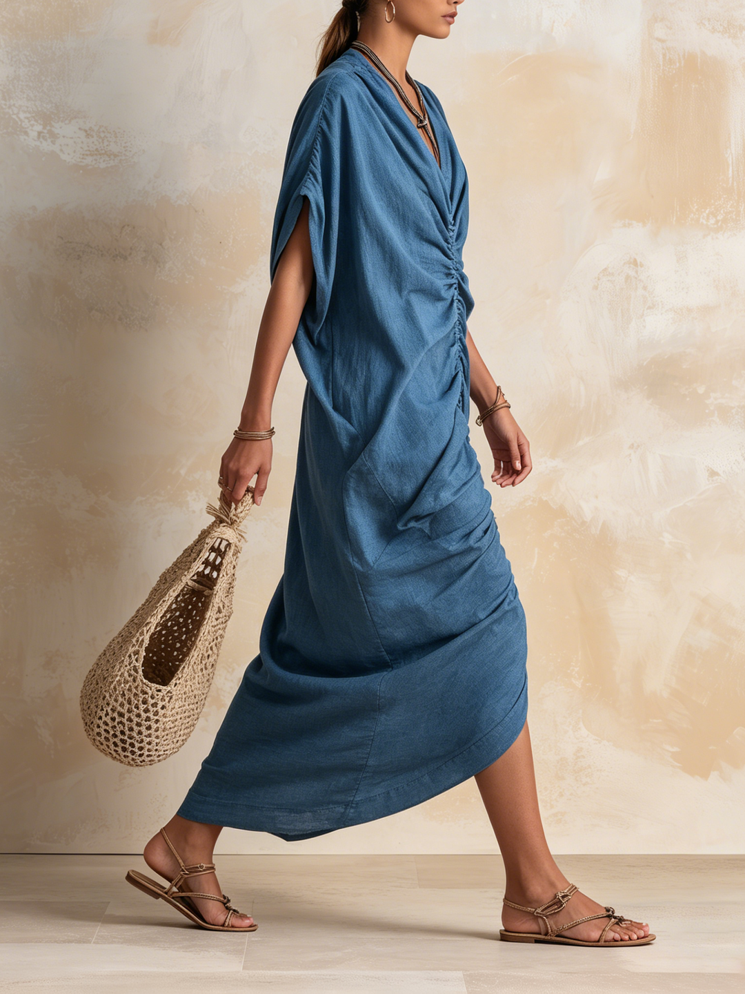 Morgan & Brooke | Ocean Blue Ruched Front Tencel Denim Maxi Dress