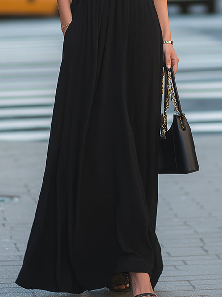 Morgan & Brooke | Cold-Shoulder Halter Neck Cutout Chiffon Maxi Dress
