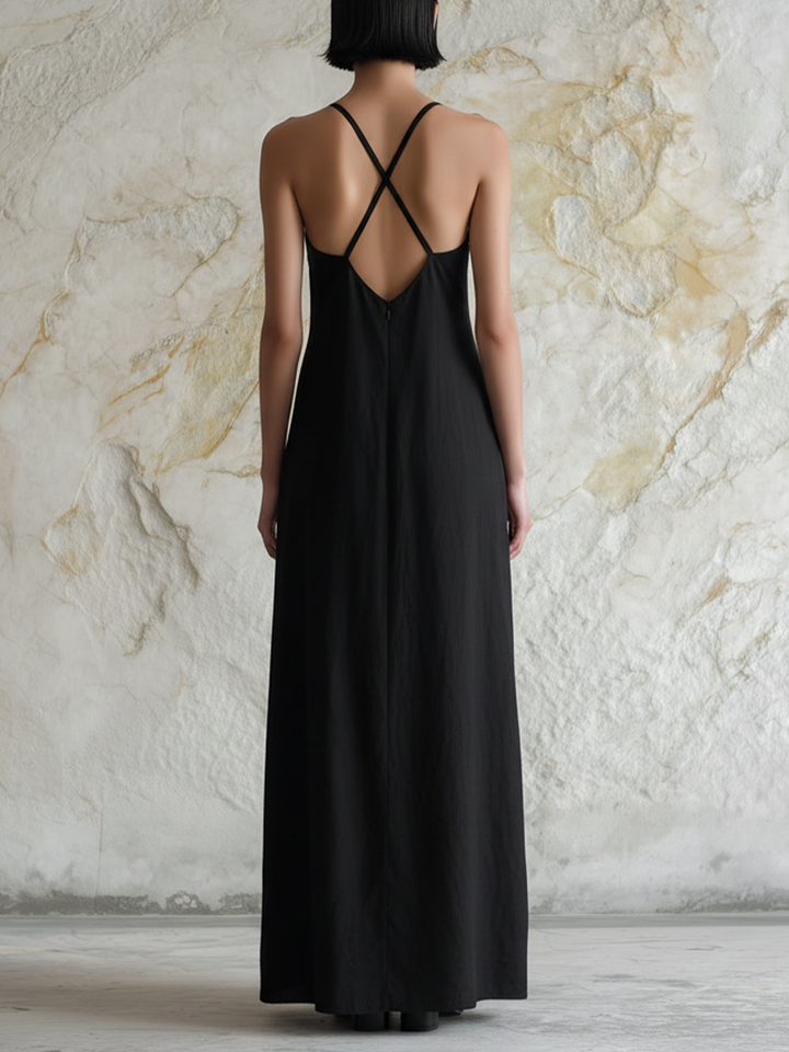 Morgan & Brooke | Black & Red Halter Neck Backless Maxi Dress