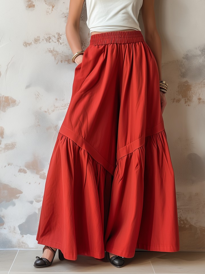Morgan & Brooke | Red Tiered Wide-Leg Palazzo Pants