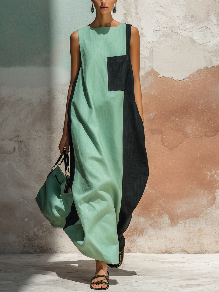 Morgan & Brooke | Mint Green & Black Colorblock Sleeveless Denim Dress