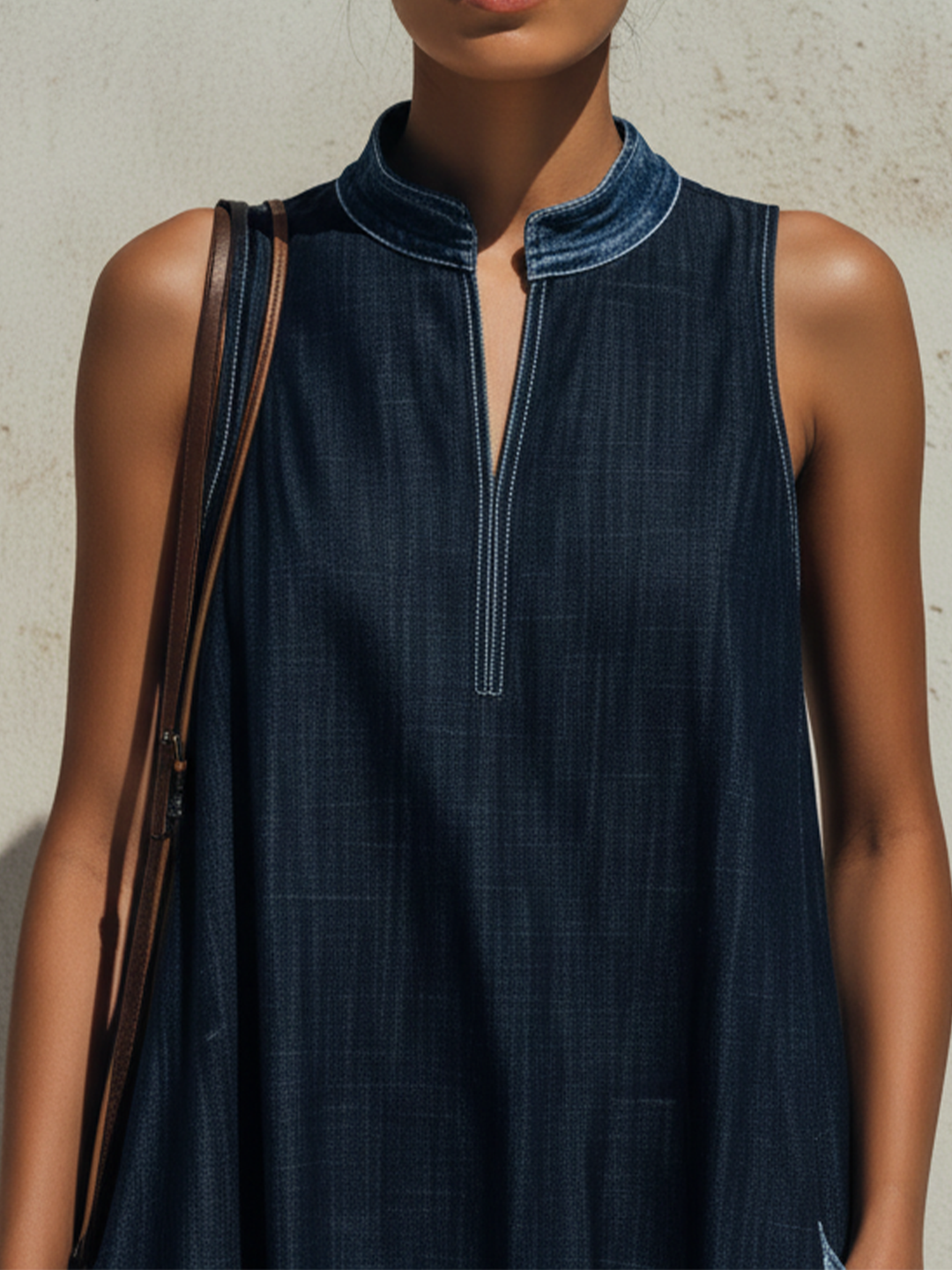Morgan & Brooke | Dark Blue Sleeveless Contrast-Hem Denim Maxi Dress