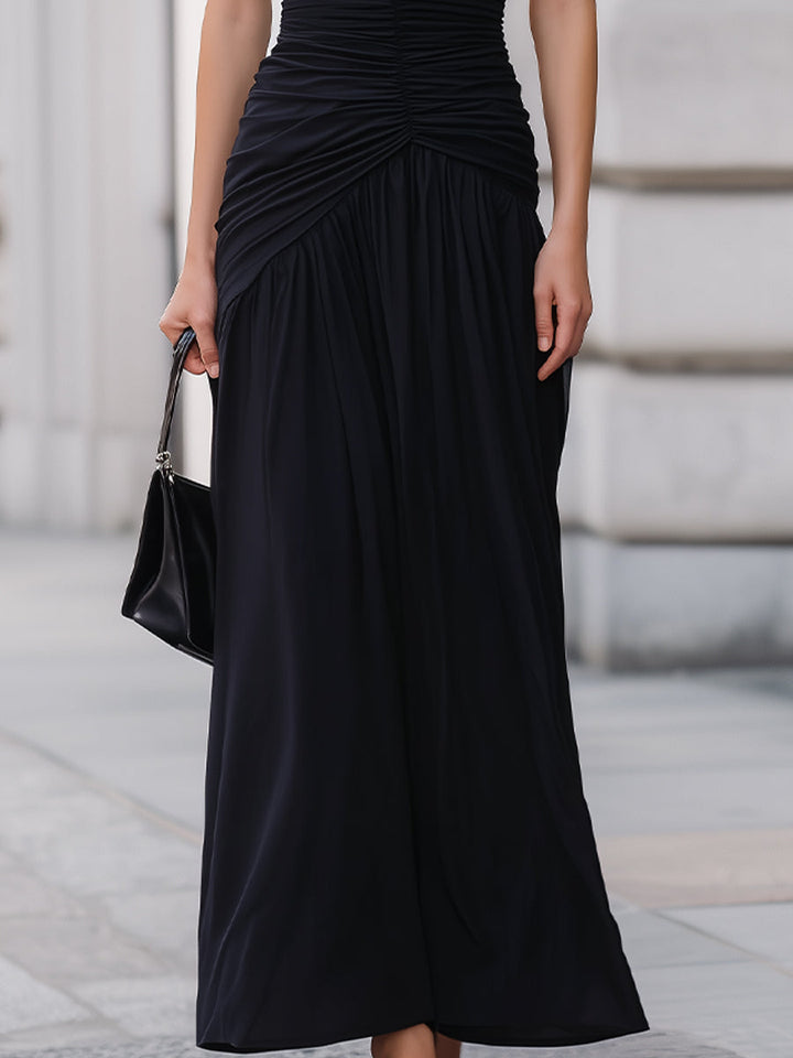 Morgan & Brooke | Black One-Shoulder Ruched-Waist Maxi Dress