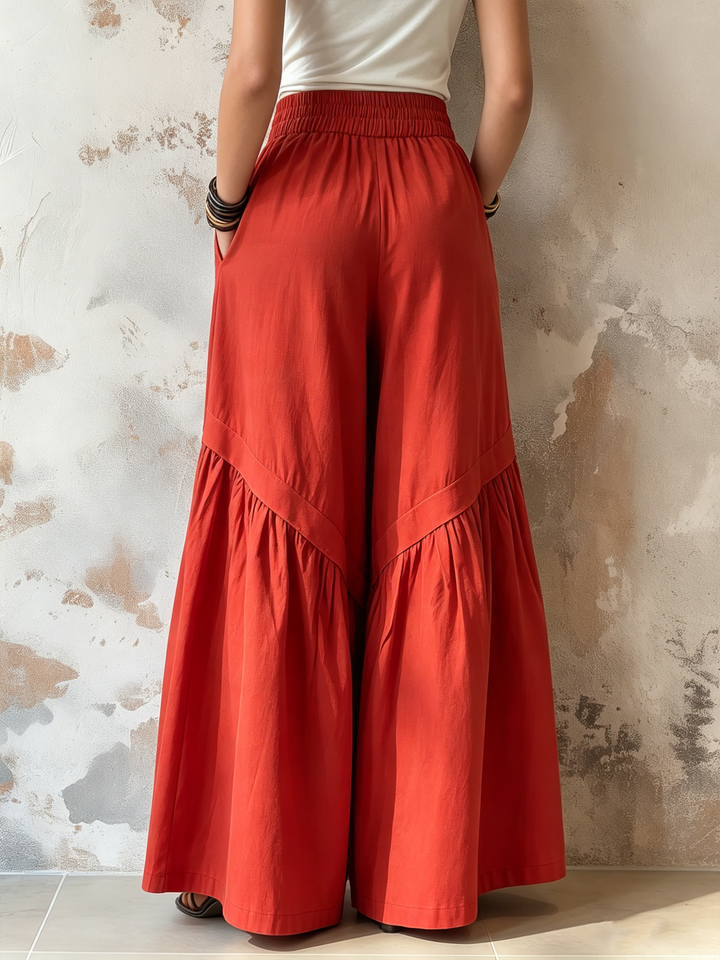 Morgan & Brooke | Red Tiered Wide-Leg Palazzo Pants