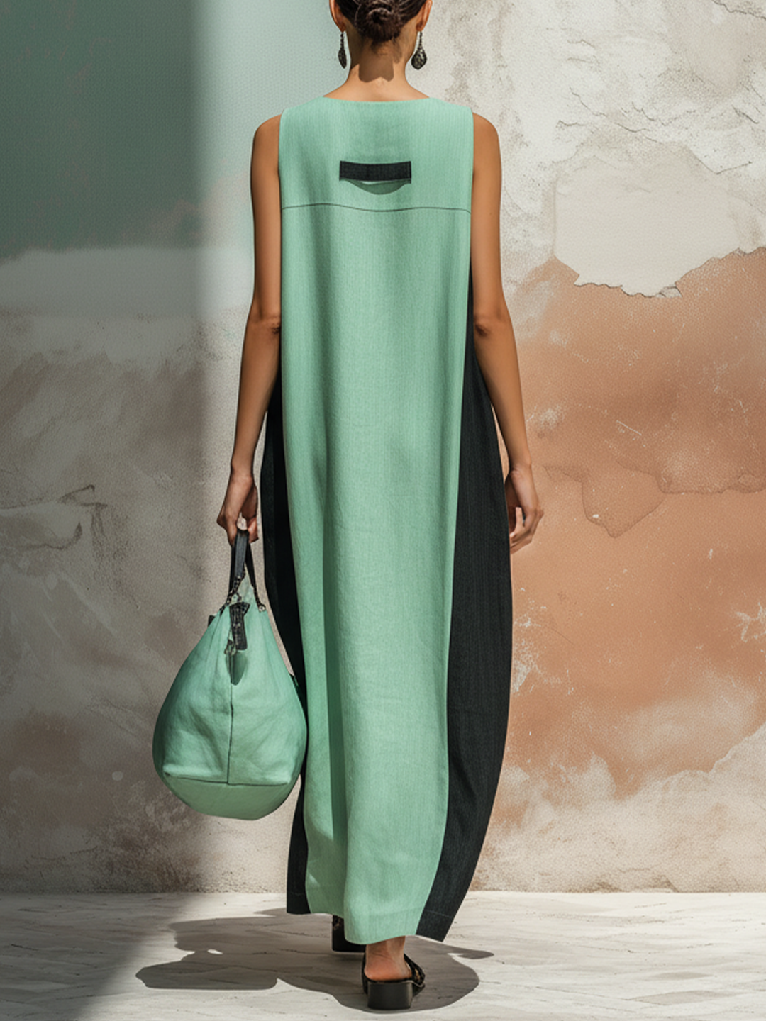 Morgan & Brooke | Mint Green & Black Colorblock Sleeveless Denim Dress