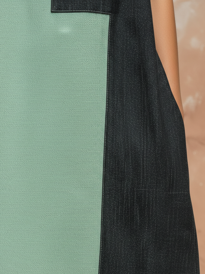 Morgan & Brooke | Mint Green & Black Colorblock Sleeveless Denim Dress