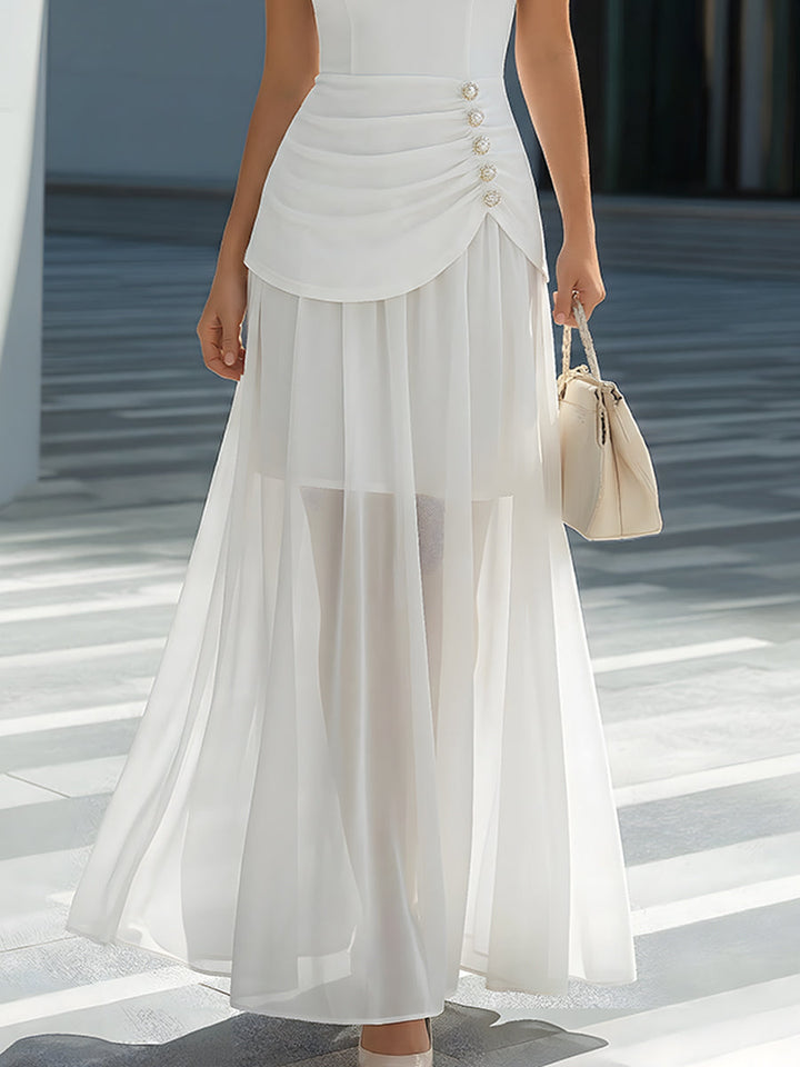 Morgan & Brooke | Ivory Halter Neck Ruched Waist Chiffon Maxi Dress