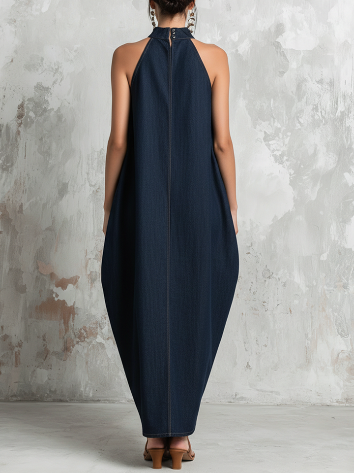 Morgan & Brooke | Dark Blue Oversized Halter Neck Denim Dress