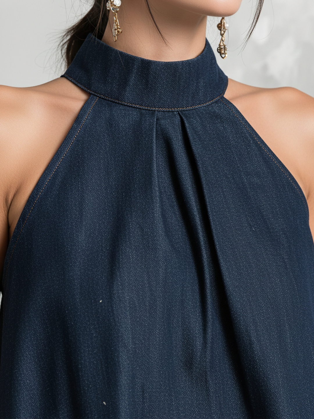Morgan & Brooke | Dark Blue Oversized Halter Neck Denim Dress