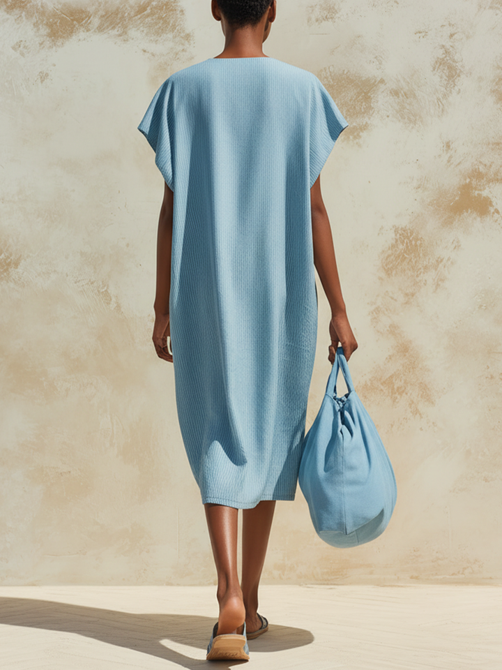 Morgan & Brooke | Light Blue Cutout Neckline Loose-Fit Denim Dress