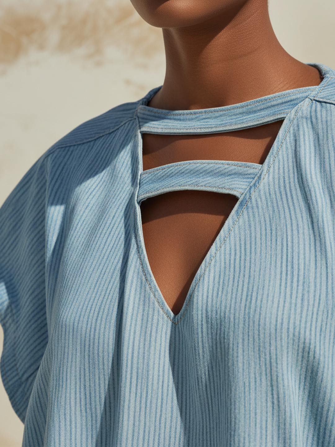 Morgan & Brooke | Light Blue Cutout Neckline Loose-Fit Denim Dress